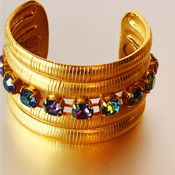 🔶Nicky Butler Fashion Gold-Tone Wide Crystal Egyptian Cobra Statement Cuff NEW - Picture 6 of 11